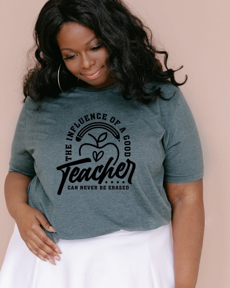 Front of a model wearing a size 2XL The Influence Of A Good Teacher Apple in Forest by Simply Sage Market. | dia_product_style_image_id:281337
